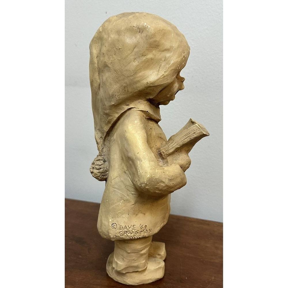 Vintage 1969 Dave Grossman Figurine Child Reading Book Choir Singer Tan - Picture 5 of 9